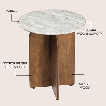 Naomi 18" Rustic Minimalist Marble/Wood X-Base Accent Table